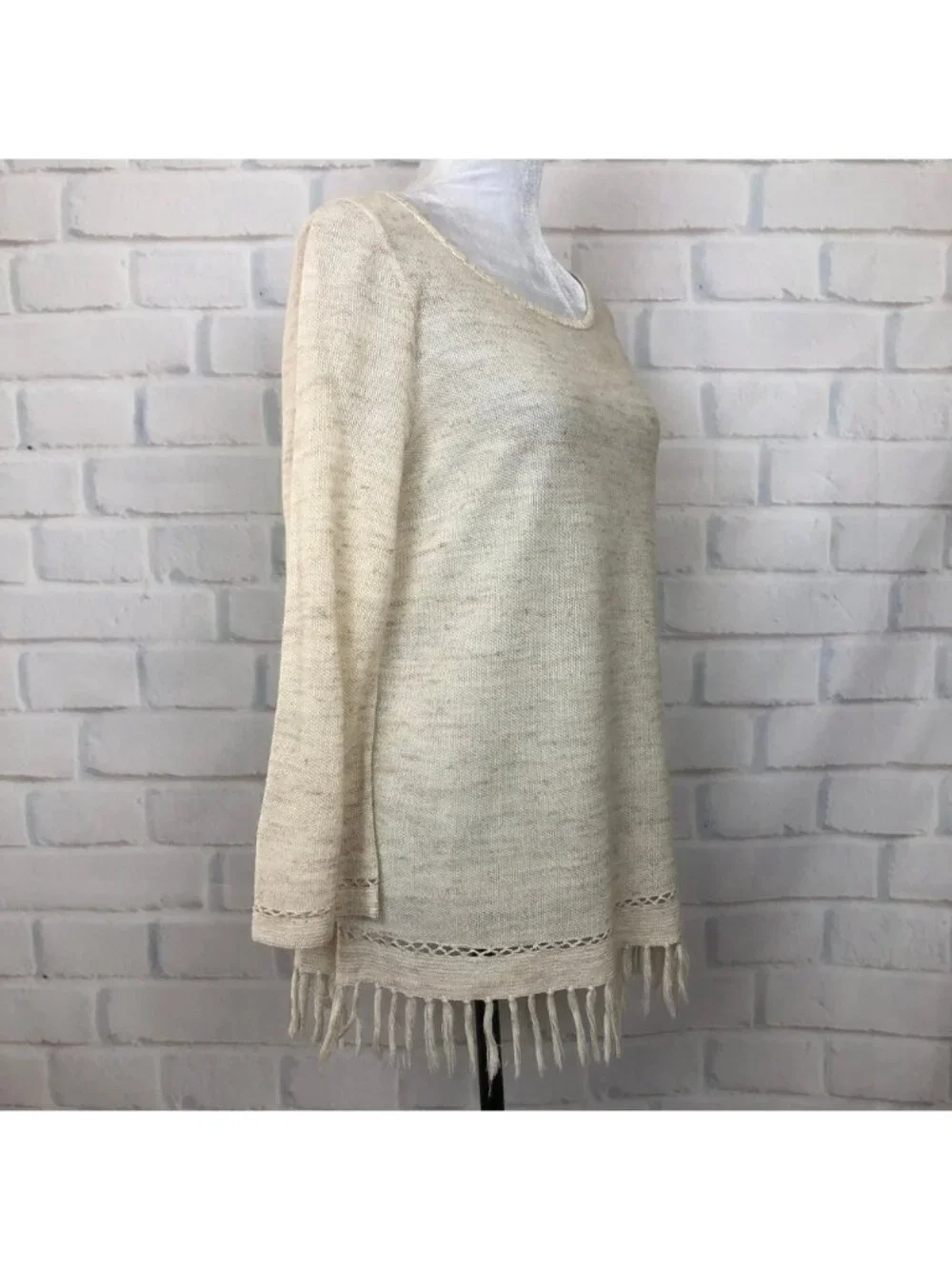 Joie Annalie Linen Blend Fringe Sweater Size XS Beige